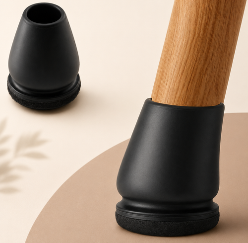 Silent chair leg caps protecting a hardwood floor