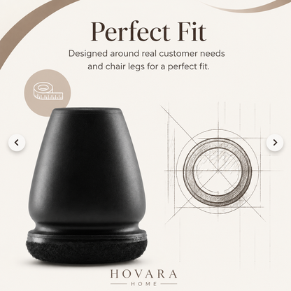 Chair leg caps fitted on a round chair leg