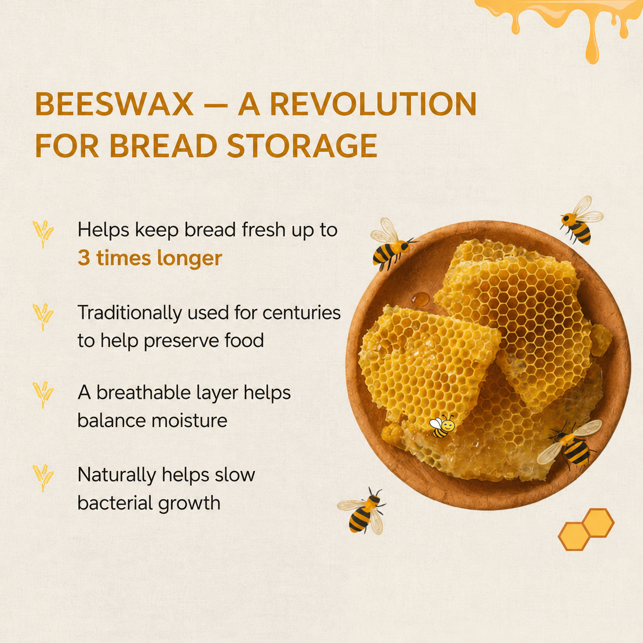 Hand placing a loaf into the Hovara beeswax bread bag